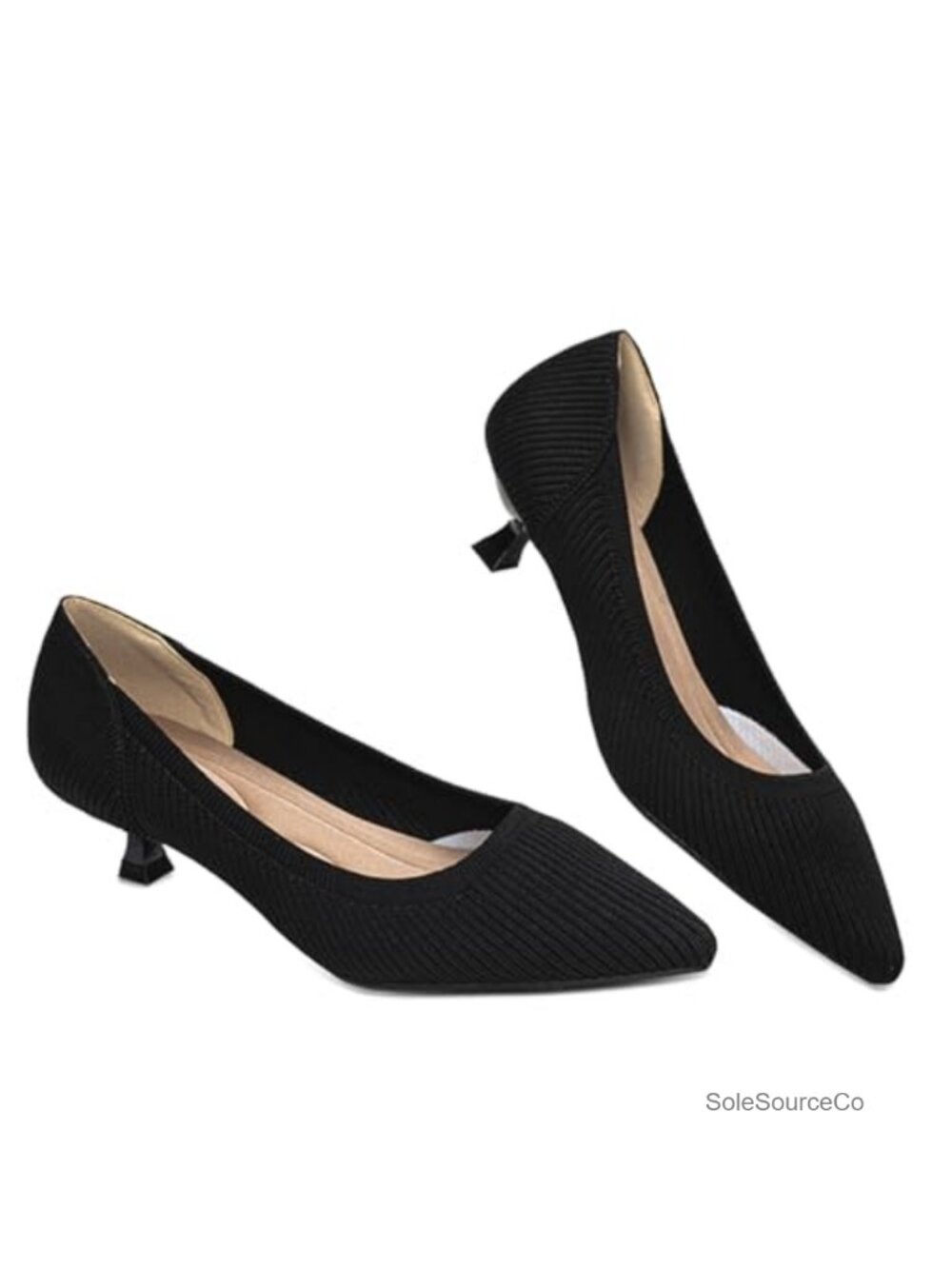 Women's Knit Kitten Heels Pumps Comfortable Closed Toe Pointed Slip On Dress